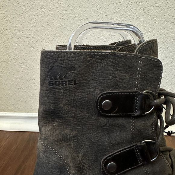 SOREL Joan of Arc Wedge Ankle Boots Booties in Brown Leather - Picture 3 of 13